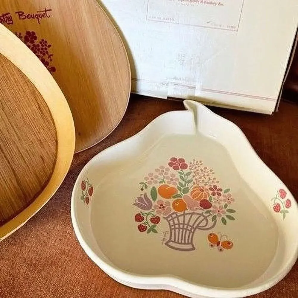 Vintage Country Bouquet Pear Dish Stoneware Taiwan 1970s Collectible